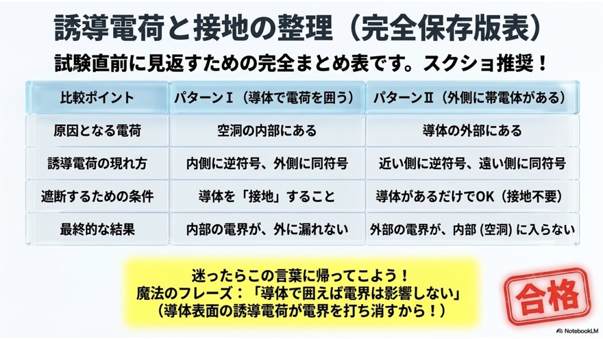 誘導電荷と接地の整理（保存版の比較表）