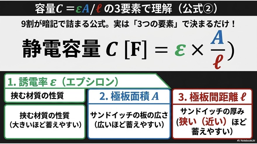 静電容量 C＝εA/ℓ の3要素で理解（公式②）
