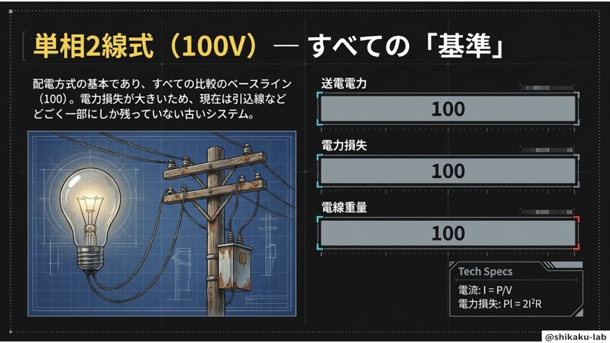 単相2線式（100V）—すべての比較基準（損失100）