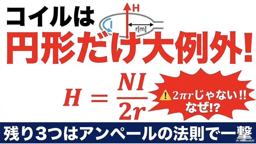 H公式は円形だけ大例外！H=NI/2r、2πrじゃない！