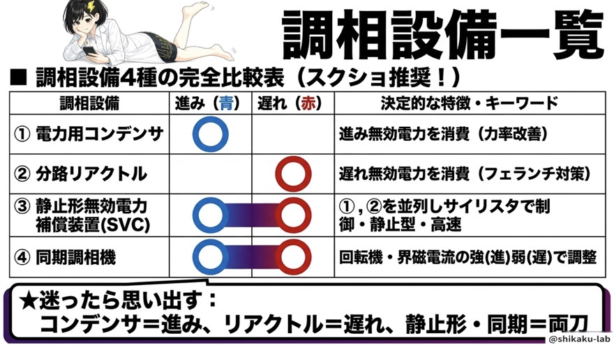調相設備4種の完全比較表（スクショ推奨）