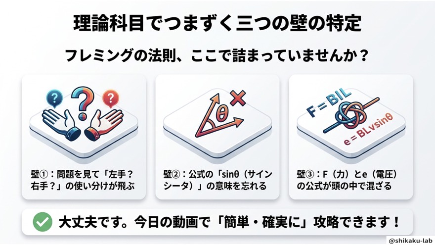 理論でつまずく三つの壁（左右・sinθ・公式混同）