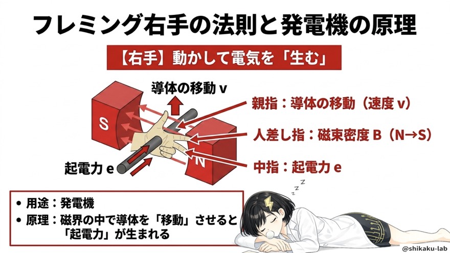 フレミング右手の法則と発電機の原理（起電力が生まれる仕組み）