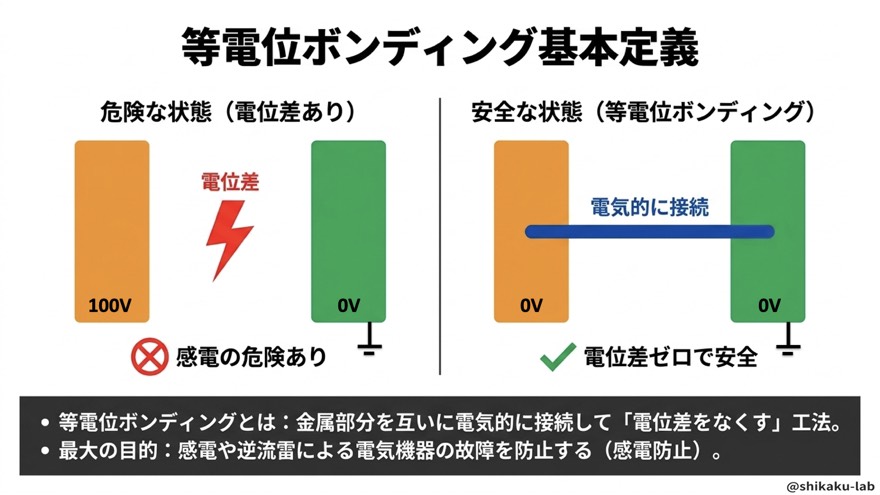 等電位ボンディングの基本定義（電位差ゼロで感電防止）
