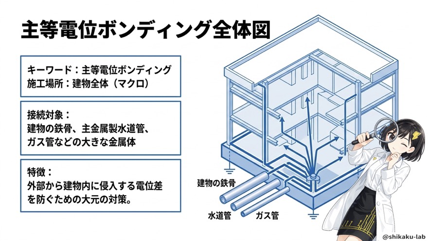 主等電位ボンディング全体図（建物全体の接続対象）