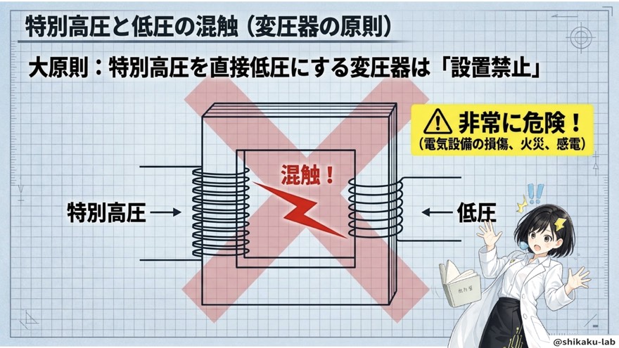 特別高圧と低圧の混触（変圧器の原則・設置禁止）