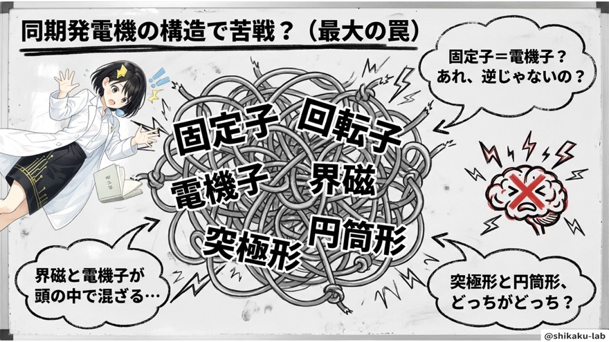 同期発電機の構造で苦戦（最大の罠・用語の混乱）